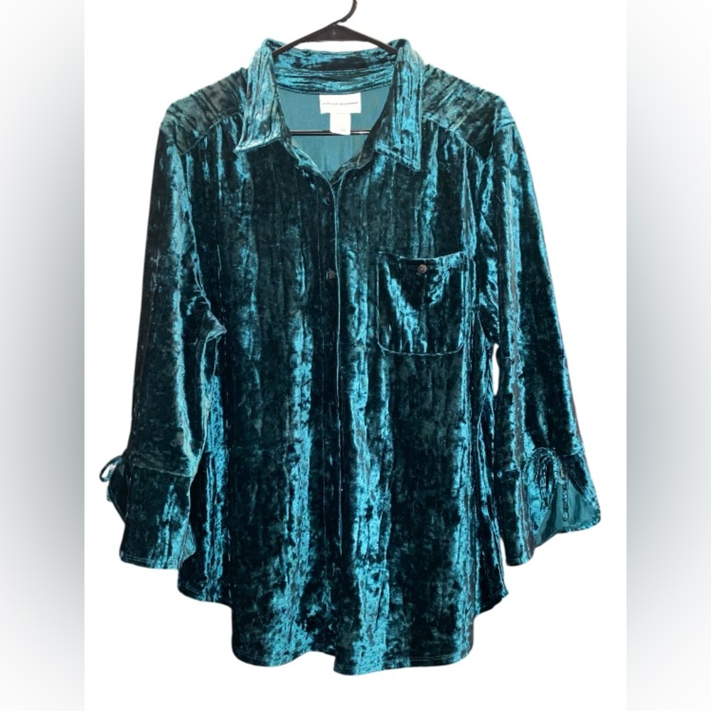 Alfred Dunner XL green crushed velvet button down shirt - Picture 5 of 7